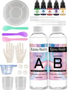 Bộ nhựa Epoxy 120ml/250ml, nhựa Epoxy trong suốt, không bọt khí, tỷ lệ 1:1 dùng để phủ, đúc, làm đồ trang trí bàn, DIY, nghệ thuật nhựa, thủ công mỹ nghệ, bộ dụng cụ thủ công nhựa cho người mới bắt đầu. - Bộ nhựa Epoxy - Xem 10