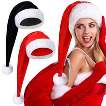 1pc Extra Long Plush Christmas Hat, Red And Black Santa Claus Hat, Suitable For Party, Gift And Home Decoration Christmas Hat, Party Accessories, Soft Material For Halloween, Christmas And Party, Party Christmas Hat