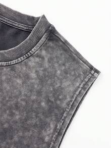 Bộ đồ nam Shwiy mùa xuân/hè gồm quần short ôm dáng màu đen bạc, áo tank top không tay in họa tiết báo chí tối giản thời trang và áo vest in chữ hoạt hình, phù hợp mặc hàng ngày. - màu đen - Xem 6