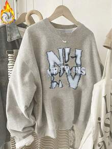 1 szt. damska bluza polarowa z nadrukiem graficznym Mr.Twins Letter, stylowa, wygodna, idealna na prezent świąteczny lub urodzinowy, nadaje się do noszenia na co dzień.