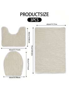 1/3pcs Minimalist Style Beige Carpet, Bathroom Decorative Toilet Mat Set, Soft Bathroom Rug Carpet Including Bath Mat, U-Shaped Mat, Toilet Lid Cover, Machine Washable, Suitable For Bathroom Shower Area, Vanity Area, Multi-Purpose Rug, Durable For All Seasons, Great Gift Idea For Holidays, Autumn Decor - Beige - View 16