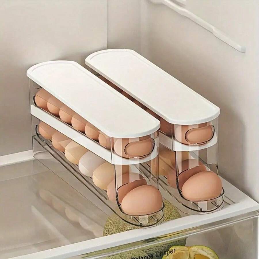 Home & Life > Kitchen & Dining Room > Egg Storage, Side-Door Of Refrigerator Specialized Space-Saving Rolling Egg Storage Box - Egg Storage, Durable Plastic, Essential For Kitchen - 1 trong suốt - Xem 1