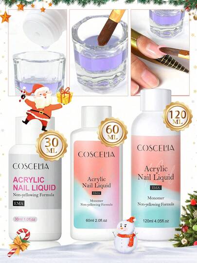 coscelia 30/60/120ML Acrylic Nail Liquid Acrylic Liquid Monomer System (1.0/2.0/4.05 Fl.Oz) For Acrylic Powders Quick Drying And Non-Yellowing For Nail Lovers Beginners Acrylic Nails Extension & Carving Salon And DIY Home Use(120ML Acrylic Liquid Will Be Shipped Randomly) Acrylic Press On Nails