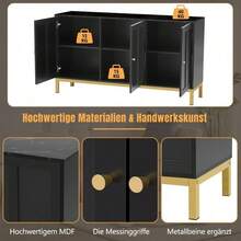 Stilvolles elegantes 3-türiges Sideboard mit Marmor-Tischplatte für Küche, Wohnzimmer und Esszimmer (Schwarz)