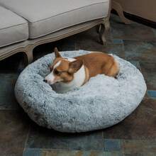Oval Calming Donut Cuddler Dog Bed, Shag Faux Fur Washable Round Pillow Pet Bed For Small Medium Dogs (XXL(43"X34"X8"), Light Brown), Popular In 2025 - 灰色 - 查看 6
