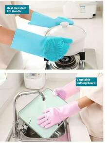 Winter Long Silicone Dishwashing Gloves Warm Gloves, Warm Lined Household Cleaning Gloves, Waterproof Kitchen Dishwashing Gloves, Non-Slip Housework Gloves, Laundry Gloves, Cleaning Supplies, Cleaning Tools, Back-To-School Supplies, Home Decoration