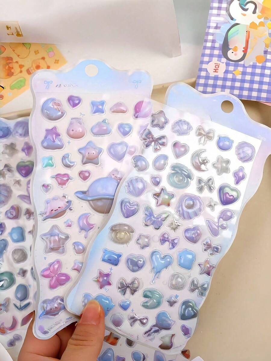 4/8pcs 3D Embossed Rainbow Bubble Stickers Handmade Creative Multi-Scene DIY Fairy Decoration Artifact, School Supplies, K-Pop , Office Decoration