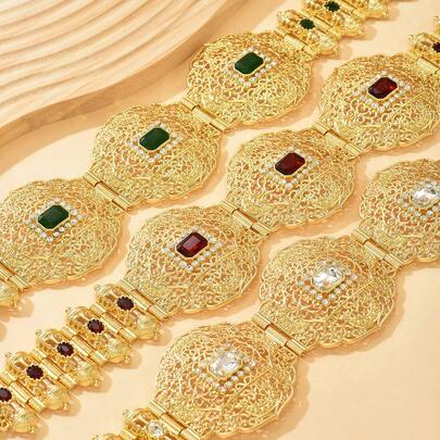 1pc Middle Eastern Style Hollow Carved Floral Square Embellished Adjustable Waist Belt, Suitable For Brides, Parties, Celebrations, Holiday Gift For Women