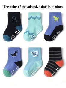 6 Pairs/12 Pairs Cotton Star Dot Grip Children Socks, Cartoon Breathable Non-Slip Mid-Calf Socks For Boys And Girls - Multicolor - View 14