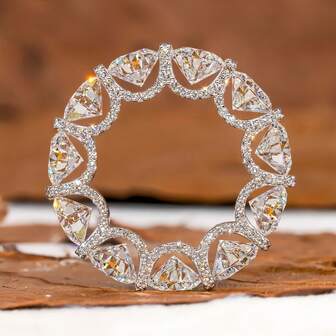 优雅奢华镀白金空心圆形设计多圆形方晶锆石女士结婚订婚戒指