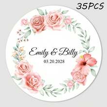 24/35/70/108 piezas Pegatinas redondas personalizadas con sus nombres y fecha para bodas, invitaciones, cajas de regalo, etiquetas de papel, adhesivas, multifuncionales, duraderas, ornamentales, reutilizables, exquisitas, elegantes, de alta calidad, coloridas, modernas, personalizadas, únicas - Multicolor - Ver 30