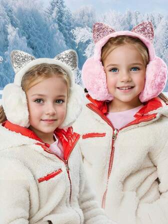 1 szt. Nauszniki dla dzieci z uroczymi kocimi uszami, ciepłe na jesień/zimę