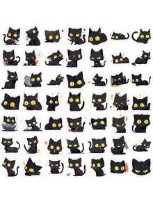 100pcs Cartoon Black Cat Family Cat Stickers, Cute Cat Diy Journal Computer Water Cup Tablet Waterproof Stickers