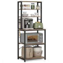 Kitchen Storage Rack, Coffee Bar, Baker's Rack, Total 6 Shelves And 6 Hooks, For Microwave, Steel Frame, Industrial, Greige And Black - 黑色 - 查看 9