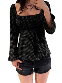 Women Y2k Babydoll Tops Fairy Grunge Shirt Long Sleeve Square Neck Fairycore Cottagecore Clothing Y2K Aesthetic Pullover Grunge Cyber Blouse Tops 90s E Girls Slim Fit Summer Tees Streetwear - 黑色 - 查看 3