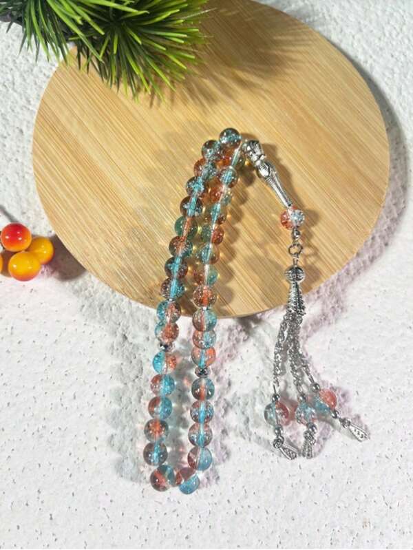 New 33pcs Glass Cracked Bead Rosary Beads, Muslim Prayer Beads For Daily Worship