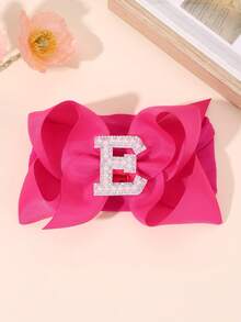 1 Pc A-Z Letters Elegant Plain Large Bow Ribbon Headband For Girl Baby Sweet Pearl Bow Hairbands Soft Satin Hair Bows Fashion Hair Accessories - Hot Pink - View 10