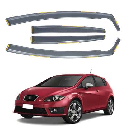GEARZAAR For SEAT Leon MK2 1P 2006-2012 5 Door Hatchback Wind Deflectors 4pc Tinted +Clip