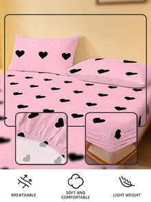 1pc Bed Sheet, Bedding, Fitted Sheet, Fitted Sheets, Mattress Cover, Skin-Friendly Soft And Comfortable Mattress Protector, Valentine Day Gift Fitted Sheet, Cartoon Love Geometric Flat Sheet, Heart Cute Heart Pattern Bedding Set, Home Decor, Fitted Bottom Sheet For Twin, Full, King, Queen Size, Independence Day Bedding, Bedding Gifts, Machine Washable, Oeko-Tex