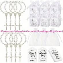 120pcs Baptism Shower Wedding First Communion Decoration Kit, Includes 30pcs Mini Beads, 30pcs Cross-Shaped Small Boxes, 30pcs Organizational Gift Bags, 30pcs Thank You Kraft Paper Labels, Made Of Plastic, For Wedding, Shower, Baptism, First Communion, Spring, Summer, Fall, Winter - 彩色 - 查看 53