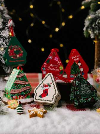 1pc Christmas Candy Box Cookie Tins Storage Tins Metal Nesting Containers Small Candy Storage Containers With Lids For Xmas Supplies