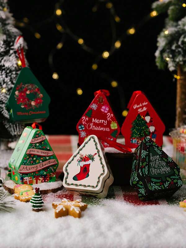 1pc Christmas Candy Box Cookie Tins Storage Tins Metal Nesting Containers Small Candy Storage Containers With Lids For Xmas Supplies
