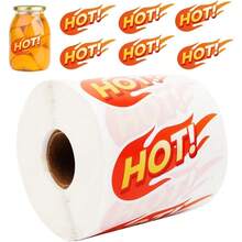 POJHK  750 PCS Rave Hot Stickers 3.1 X 1.7 Inch Flame Fire Shape Labels Self-Adhesive Roll Up Flame Stickers Marking Popular Items For Shops Stores Supermarkets Restaurant Orange Red - 紅2 - 查看 1