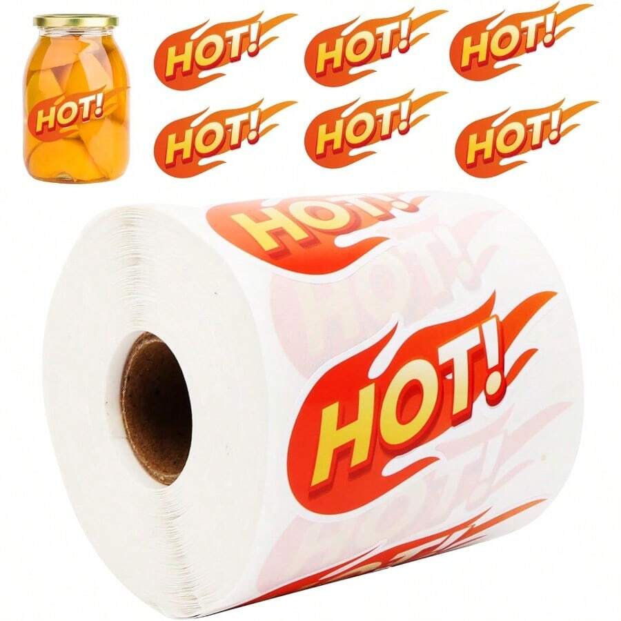 POJHK 750 PCS Rave Hot Stickers 3.1 X 1.7 Inch Flame Fire Shape Labels Self-Adhesive Roll Up Flame Stickers Marking Popular Items For Shops Stores Supermarkets Restaurant Orange Red - 紅2 - 查看 1