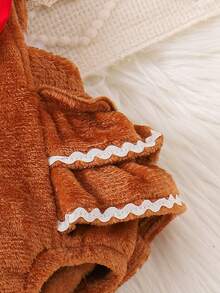 1 件套幼儿女童可爱舒适羊毛围兜连体衣，秋冬 - 咖啡棕 - 查看 8