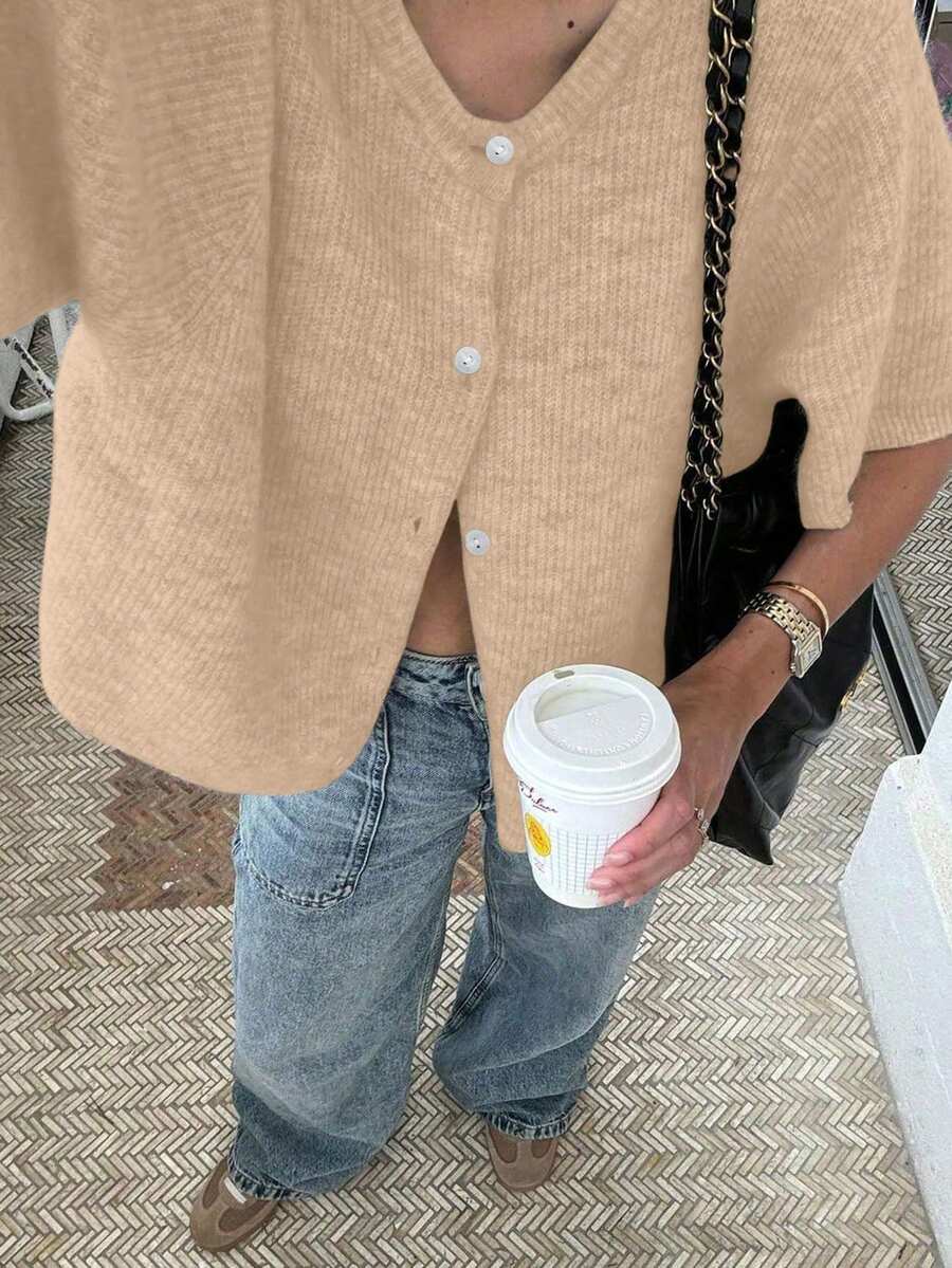 Áo khoác cardigan cài nút màu trơn hiện đại, thanh lịch, tối giản dành cho nữ, xuân/hè