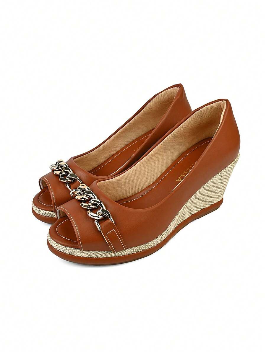 Monte Shoes Donatella Shoes Women's Wedge Sandal Comfort Summer Open Toe Peep Toe Jute Chain - Lạc đà - Xem 1