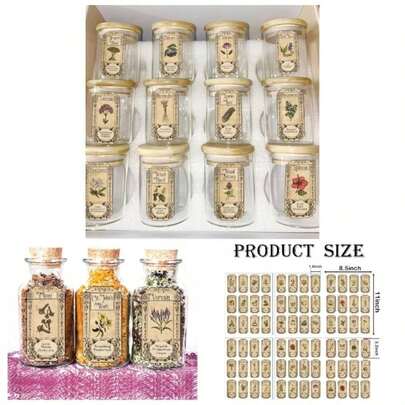 72Pcs Herb Stickers Lables Jars Vintage Spice Apothecary Herb Spice Labels Stickers Spices Sticker Label Bottles Tags Jarsherb72