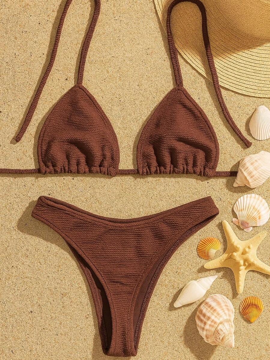 Annaruga Delta Wing Bikini Set Curtain Style Beachwear Swim Look Elegant Sensual - Rust Brown - View 1
