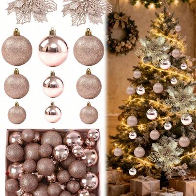 42pcs Champagne Christmas Ball Ornaments, Classic Christmas Decoration Set, Christmas Decorations, Christmas Tree Ornaments, 2026 Christmas Decorations, Shatterproof Hanging Decorations, Suitable For Christmas, Birthday, Valentine's Day, Easter, Holidays, Wedding Parties, Home, Office Wall Decor - Christmas Tree Decorations, Create A Holiday Atmosphere (Random Christmas Ball Shapes)