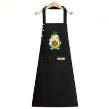 Unisex Adjustable Apron With Multiple Pockets - Polyester, Non- Fabric, Lightweight 140g/M² - Ideal For Cooking, BBQ, Baristas & Kitchen Use - Stylish Black Chef Apron With Fruit Design, Grill Accessorie - 酪梨013 - 查看 8