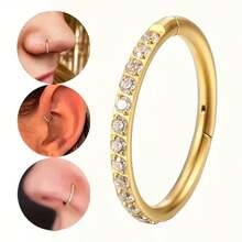 Stylish 304 Stainless Steel Synthetic Zirconium Nose Ring And Ear Cuff Set With Seamless Spiral Cartilage Earrings, Minimalist Style Piercing Jewelry For All Seasons, Parties, And Casual Attire