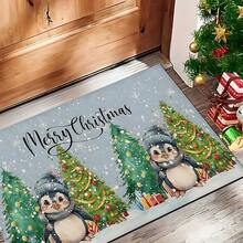 1 pieza Alfombra rectangular de gel de sílice con estampado de pingüino para decoración y regalo de Navidad, para sala de estar, dormitorio, pasillo, baño, lavandería - Poliéster, decoración del hogar para interiores/exteriores - Multicolor - Ver 7