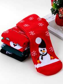 5 Pairs Random Women's Christmas Themed Mid-Calf Socks, Autumn/Winter