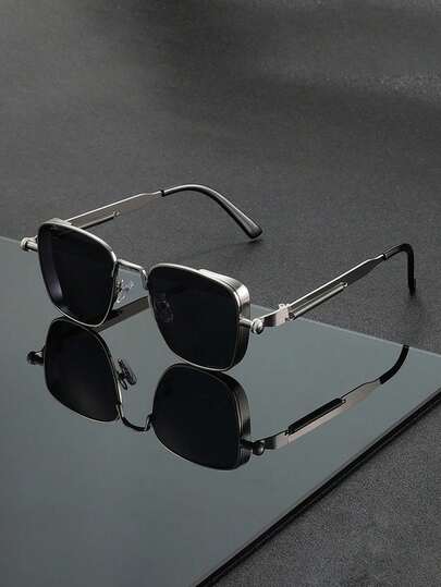 Retro Steampunk Style Men's Metal Square Fashion Glasses, Fashionable And Sophisticated, Lightweight And Portable, Perfectly Showcasing A Unique Style. Whether For Holidays Or Exclusive Occasions, It Is An Excellent Choice