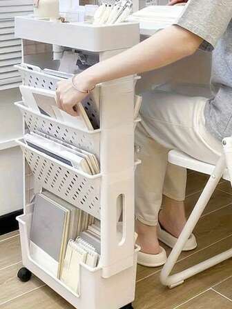 5-Tier Rolling Storage Cart With Removable Shelves - Floor Standing Book, Magazine Organizer - Ideal For Office, Classroom, Study, And Bedroom