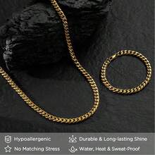 Gold Plated Chain Silver Tone Chain For Men Boys, Gold Necklaces And Bracelets, 18K Gold Plated Stainless Steel Cuban Link Chain, Cool Men's Necklace - 金色 - 查看 2
