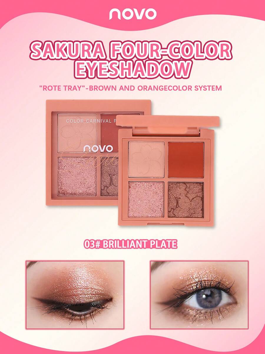NOVO 4 色防水防汗眼影盘，哑光，哑光闪光，亮泽珍珠，樱花物语闪亮组合眼影