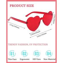 Heart Shaped S Heart Glasses Rimless Transparent Glasses Colorful Rave Party Favors - (1 Pack) Red - View 3