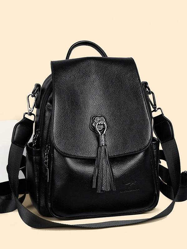 Fashionable Large Capacity Soft Leather Dual Shoulder Bag Women's Hot Of The Season New Style Versatile Outdoor Travel Back