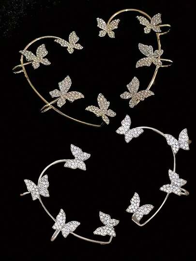 1 Pair Elegant Retro Butterfly Clip-On Earrings, Lightweight Alloy Daily Jewelry, Versatile Design, Fashionable Personalized, Suitable For Men And Women, Great Gift For Parties