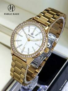 Pablo Raez Montre femme 1 pièce, bijoux en or 18 carats, acier inoxydable, accessoires de plage d'été, montre de luxe pour femmes, montre habillée vintage IPG, couleur dorée, ne ternit pas, élégante, neuve, originale, design charmant, montre à quartz à la mode, montre-bracelet populaire pour filles en or de haute qualité