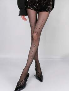 1pc Zodiac Print Sheer Tights (XS-XXL) - Constellation Pattern Black Tights, Mysterious & Personalized For Everyday Magic