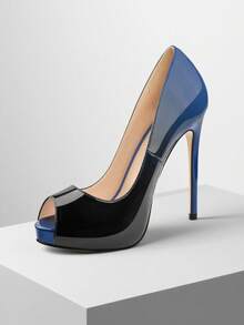 MERUMOTE Women's Sexy High Heels Sandals Peep Toe Stiletto Platform Pumps Pull On Heels Dress Shoes For Prom Wedding - Blue Black - 查看 5