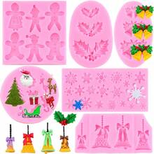 Christmas Silicone Molds Christmas Tree Fondant Mold Christmas Bell Gingerbread Snowflake Reindeer Holly Leaves Molds For Xmas New Year Party Cake Cupcake Decoration Set Of 6