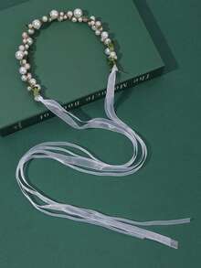 1pc Flower Girl Princess Flower Headpiece Girl Stuff Pearl Headband Alloy Floral Bridal Hair Accessories Communion Wedding Prom Photography Prop For Girls - White - View 8